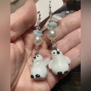 Penguin Charm Earrings with Pearls